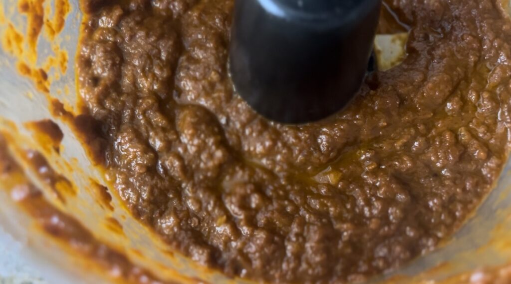 close up of thick chipotle sauce in food processor