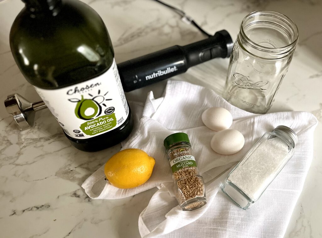 close up of ingredients to make mayo