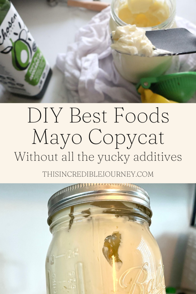 two images of avocado oil mayo with text overlay
