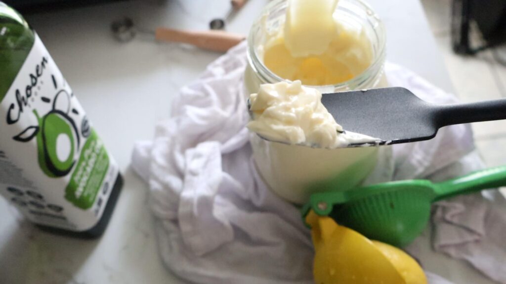 avocado oil mayo on spatula